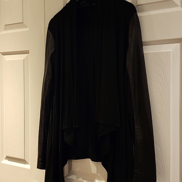 DANIER leather cardigan super soft leather sleeves fabric in black size m - Picture 2 of 5